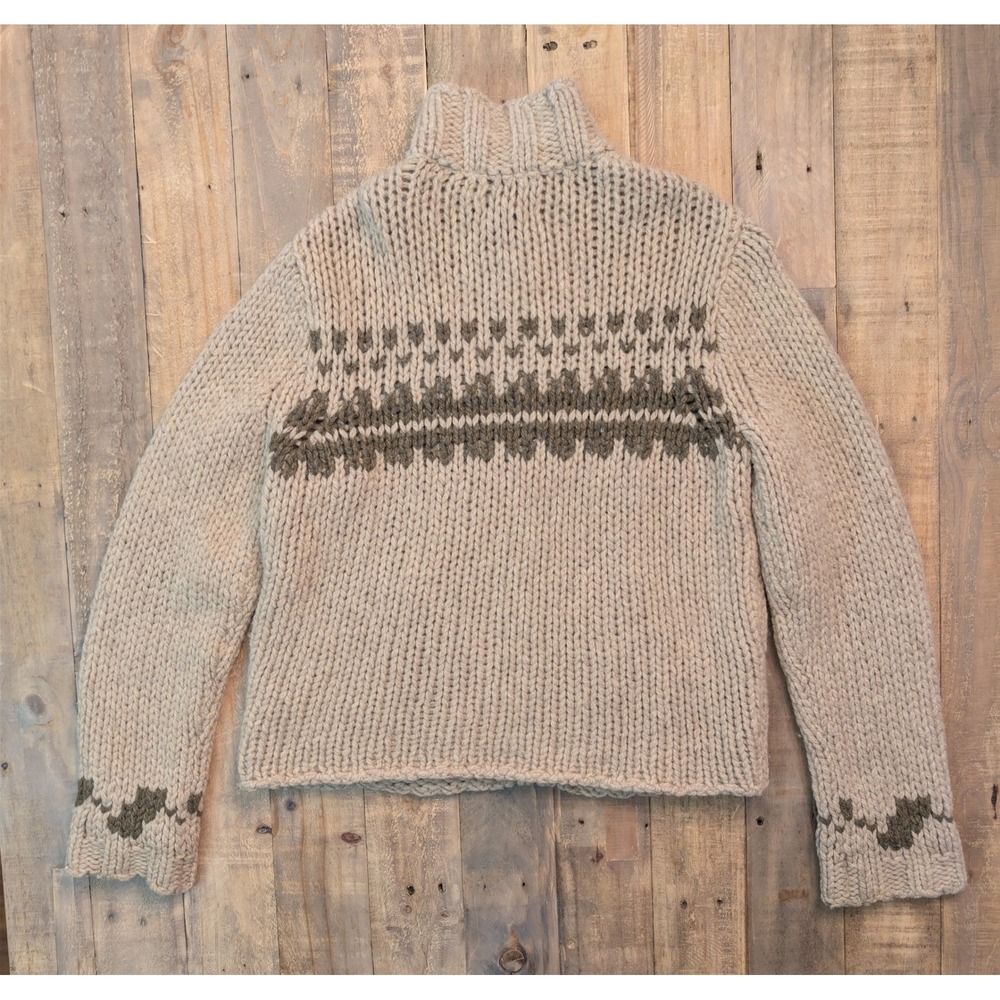 VTG Abercrombie & Fitch Wool Sweater Womens L Chunky Knit Fair Isle Full Zip 90s - Picture 2 of 8